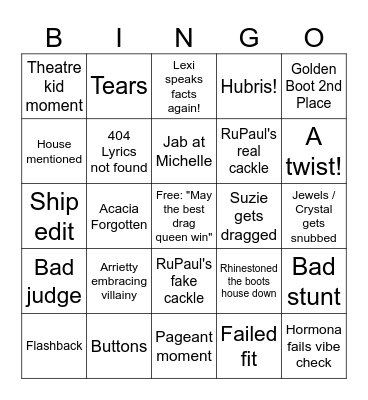 RDR S17x06 Bingo Card