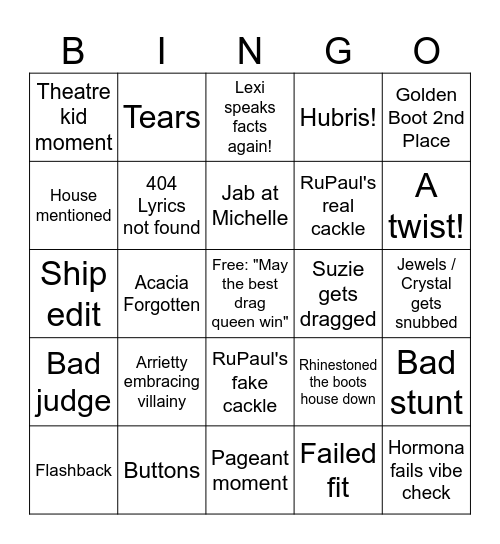 RDR S17x06 Bingo Card