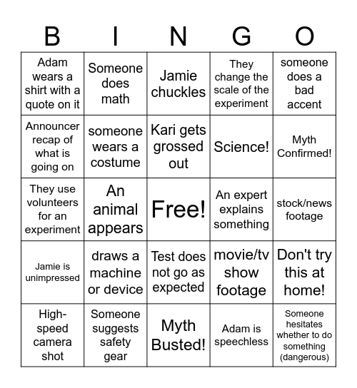 Mythbusters BINGO 1.2 Bingo Card