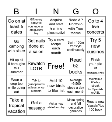 2025 Resolution Bingo Card