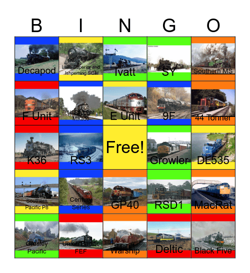 Occasional Trains that the Children and I would like to ride one day Bingo Card