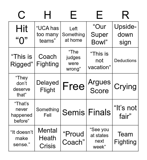 Cheer Bingo Card