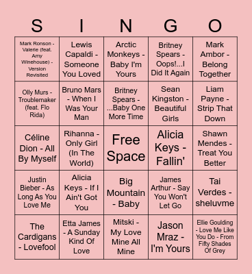 Valentine’s Day songs with RHA Bingo Card