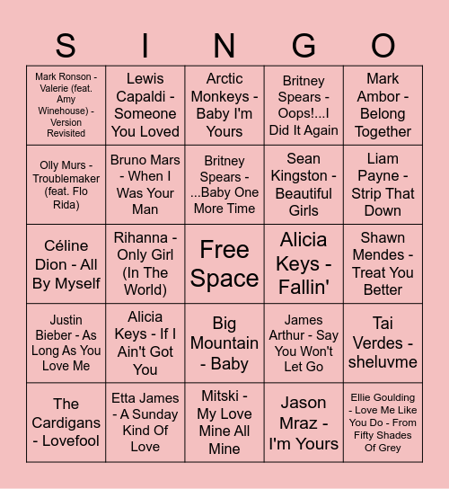 Valentine’s Day songs with RHA Bingo Card