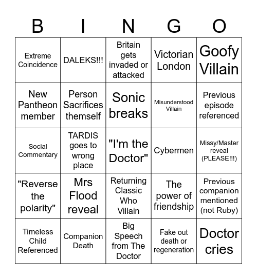 Doctor Who Season 2 Bingo Card