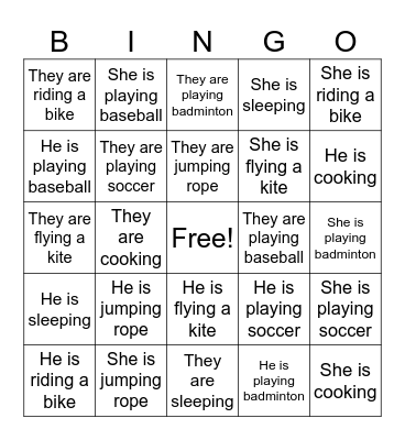 Present Participle Bingo Card