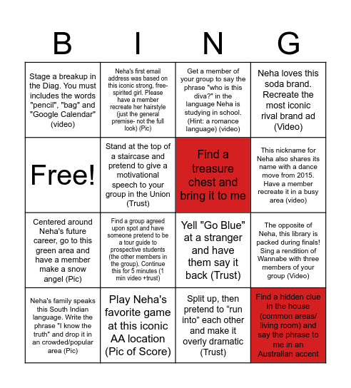 Neha's Birthday BASH Bingo Card