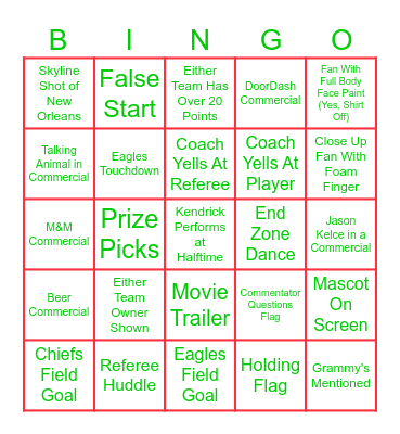 Super Bowl Bingo! Bingo Card