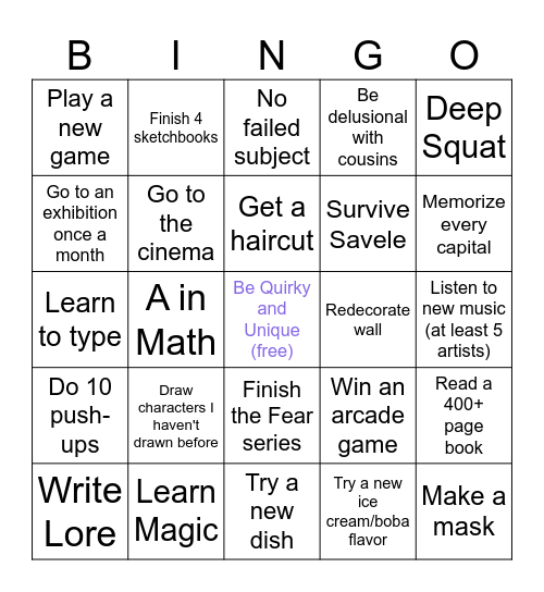 year Bingo Card