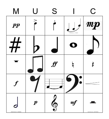 Musical Bingo Card