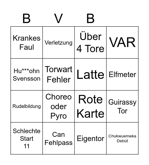 BVB Bingo Card