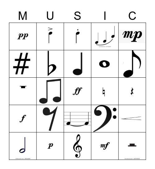 Musical Bingo Card