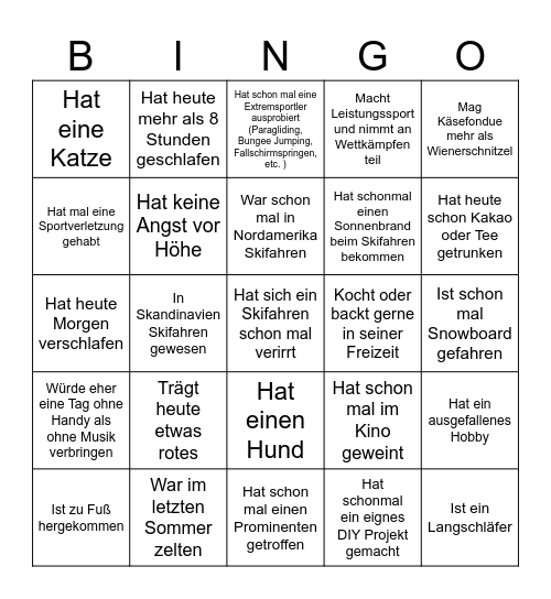 Jungendskireise Bingo Card