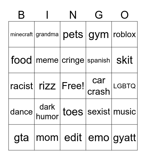 Instagram Bingo Card