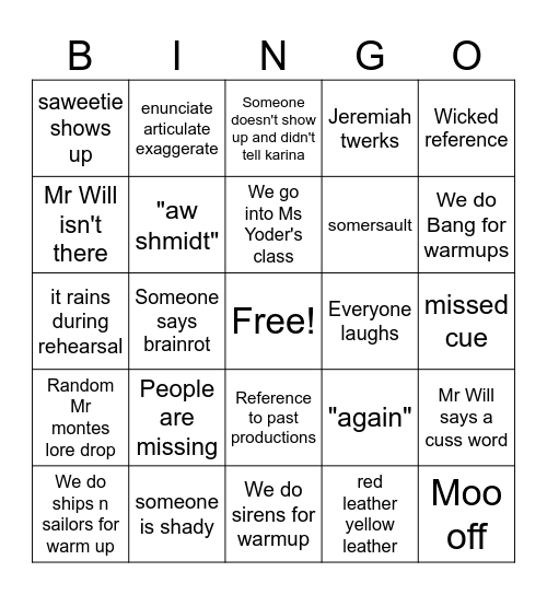 MTHS Oz Bingo Card