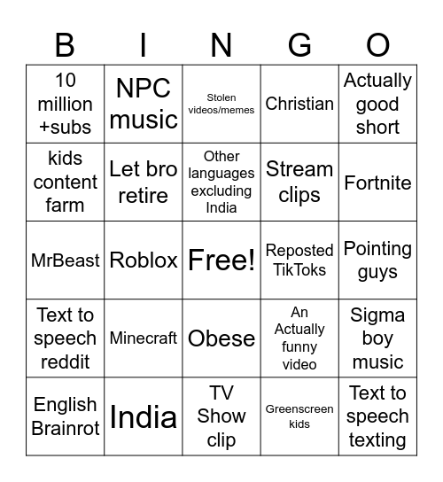 Untitled Bingo Card