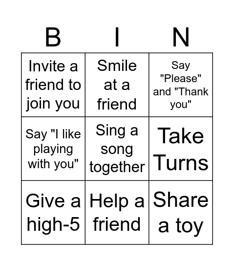 My Friends and I Bingo Card