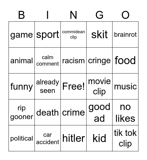 insta reels Bingo Card