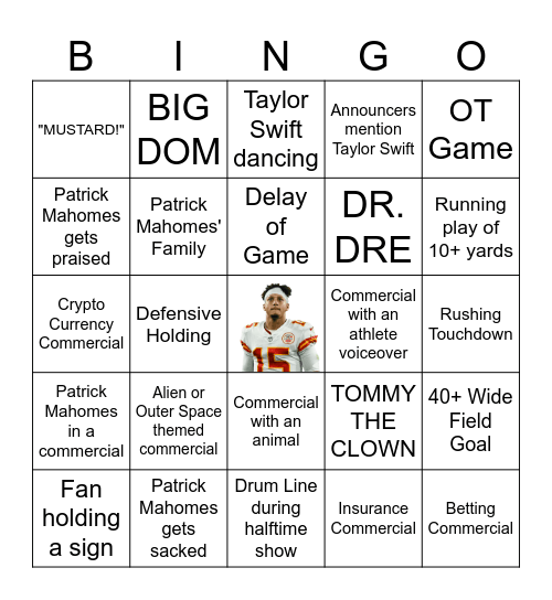 Patrick Mahomes Card Bingo Card