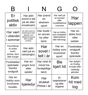Bli kjent Bingo Card