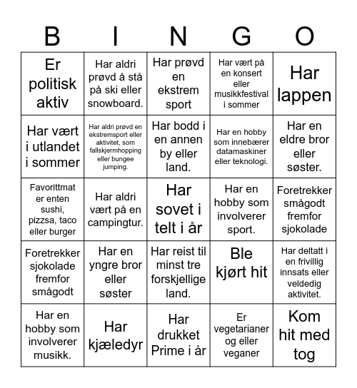 Bli kjent Bingo Card