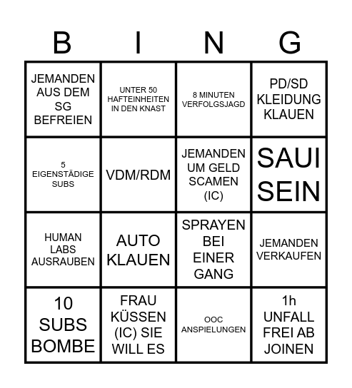 BINGO SAMSTAG Bingo Card