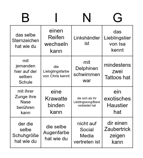 Finde eine Person die.. Bingo Card