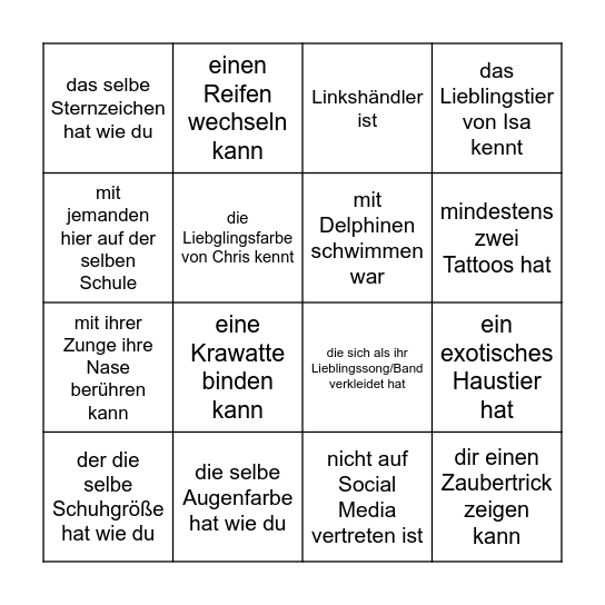 Finde eine Person die.. Bingo Card