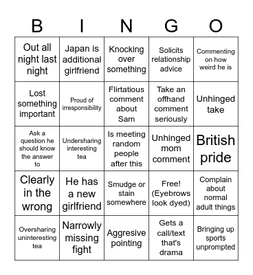 Adam Bingo Card