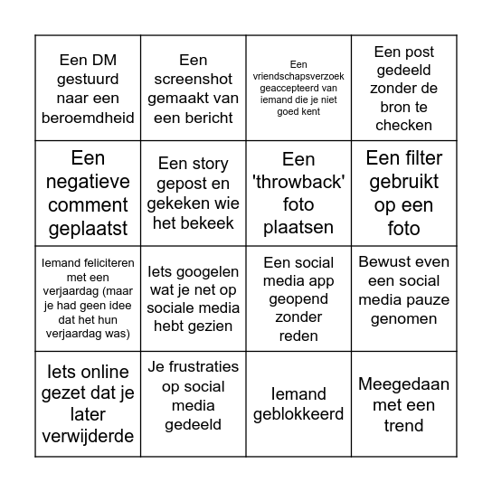 Bingo sociale media Bingo Card