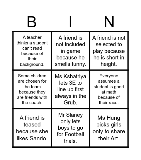 Bias Bingo Card