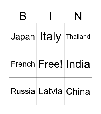 What language do they speak in ... ? Bingo Card