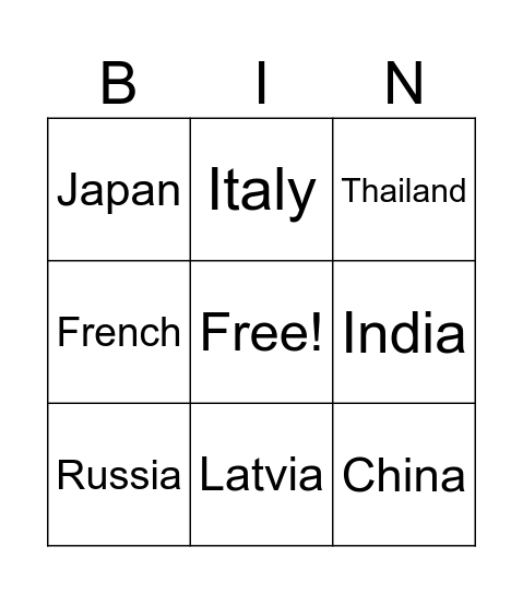 What language do they speak in ... ? Bingo Card