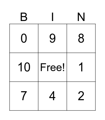 test game Bingo Card