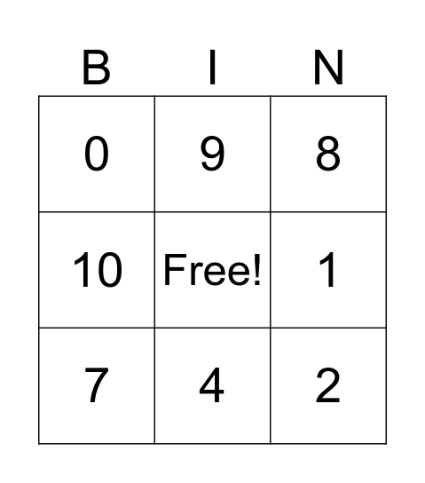 test game Bingo Card