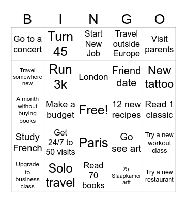 25 for 25 Bingo Card