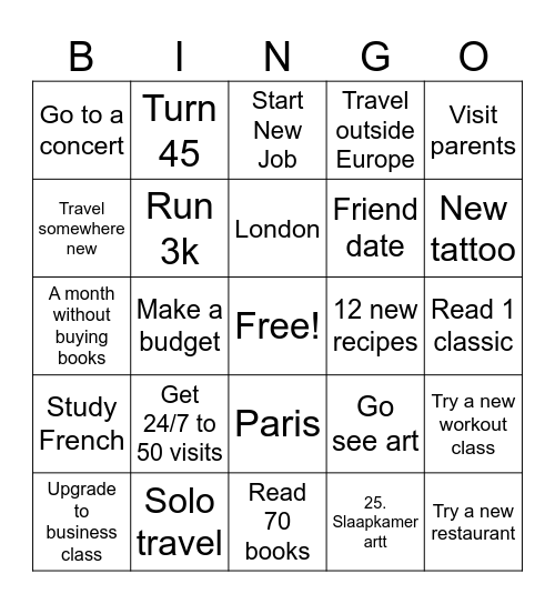 25 for 25 Bingo Card