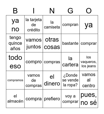 Vamos de compras Bingo Card