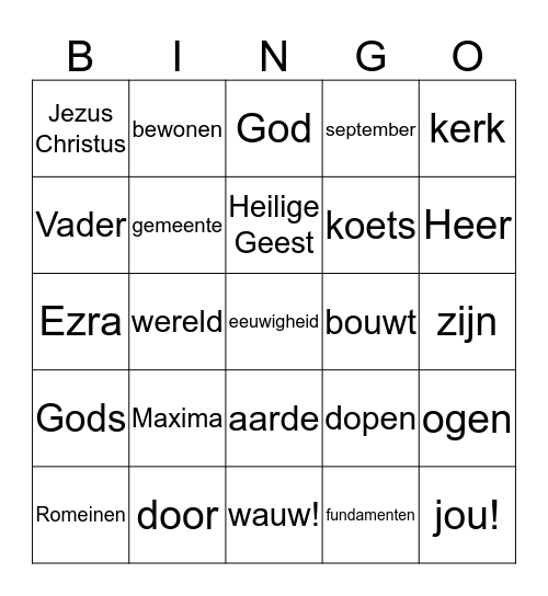 BOUW MIJN KERK BINGO Card