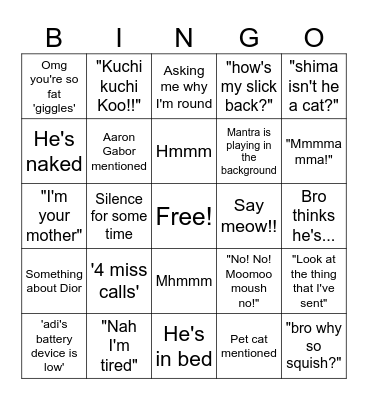 Adi's calling Bingo Card
