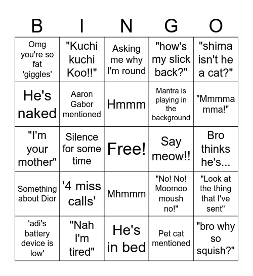 Adi's calling Bingo Card