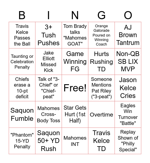 SUPER BOWL LIX Bingo Card