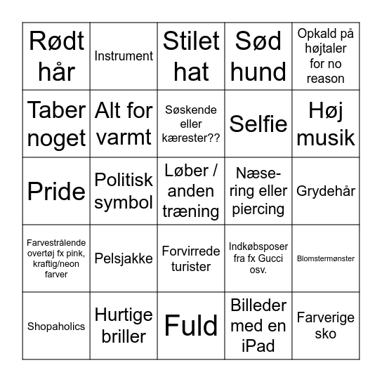 Menneske Bingo Card