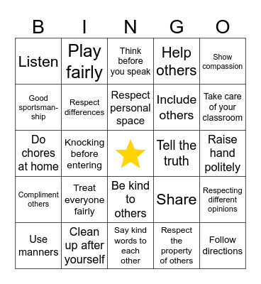 Respect Bingo Card