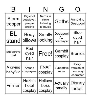 Comic Con Bingo Card