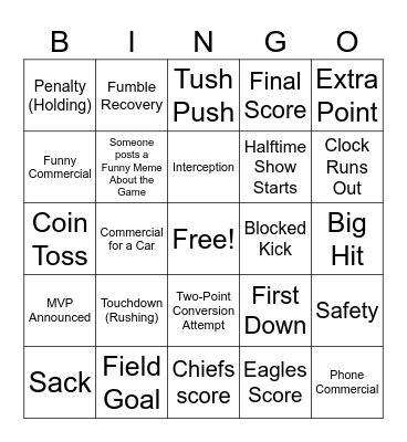 Super Bowl Bingo Card
