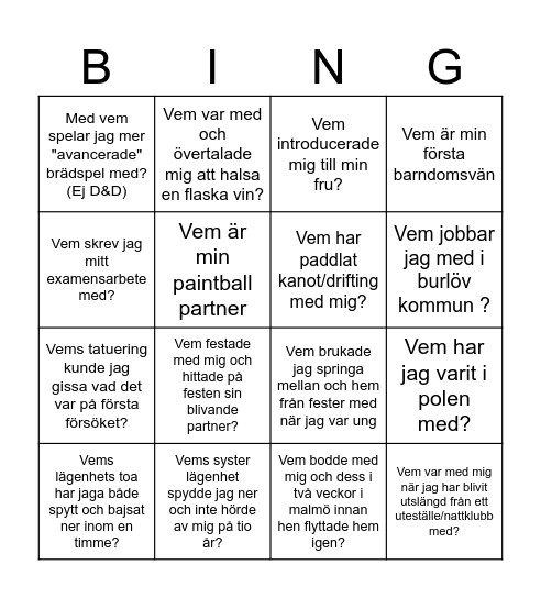 Daniel Bingo Card