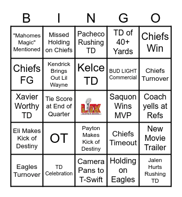 Super Bowl LIX Bingo Card