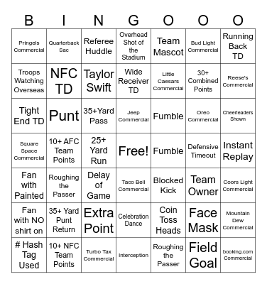 Superbowl 59 Bingo Card