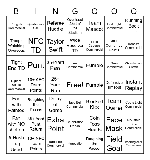 Superbowl 59 Bingo Card